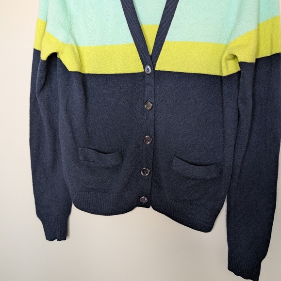 J. Crew Cashmere Color Block Cardigan sz L - Picture 2 of 6